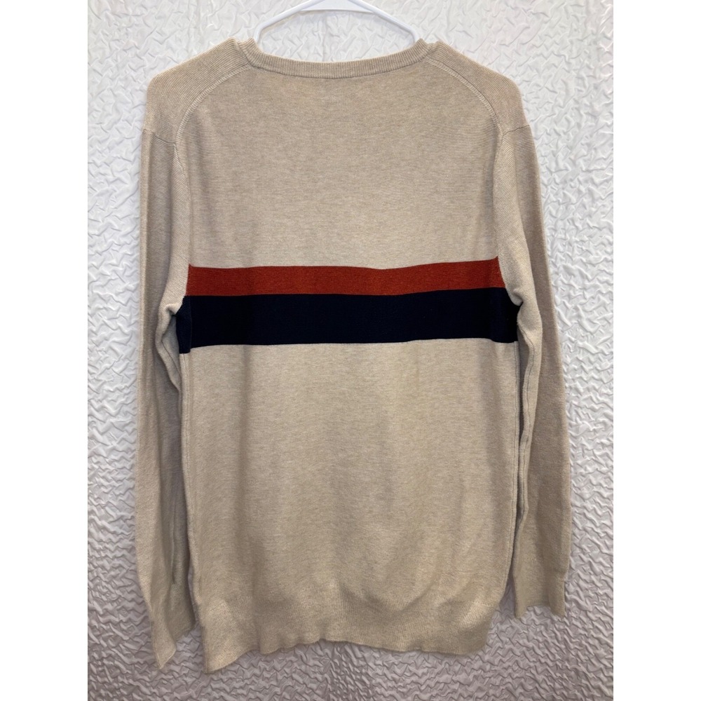 J. Crew Men's Crew Neck Sweater Beige Red Navy Stripe Size‎ Medium